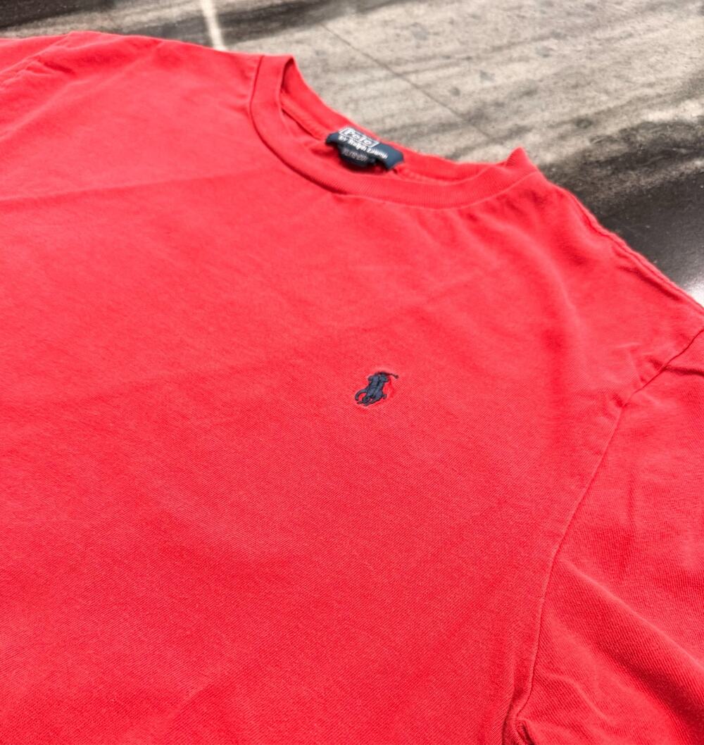 Polo Ralph Lauren Boys XL 18-20 Red T Shirt Navy Pony Vintage Distressed Y2K